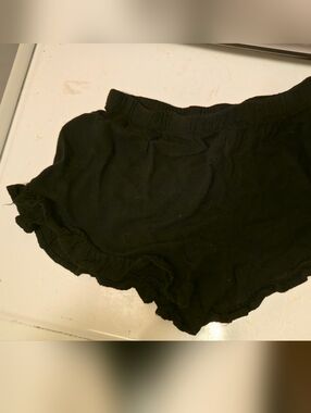 Girls Black Ruffle Trim Lounge Shorts